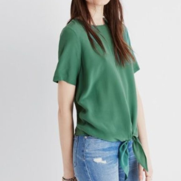 CLOSET CLEAROUT $10 | Madewell Silk Button-Back Tie Tee | Size xs - Picture 1 of 7